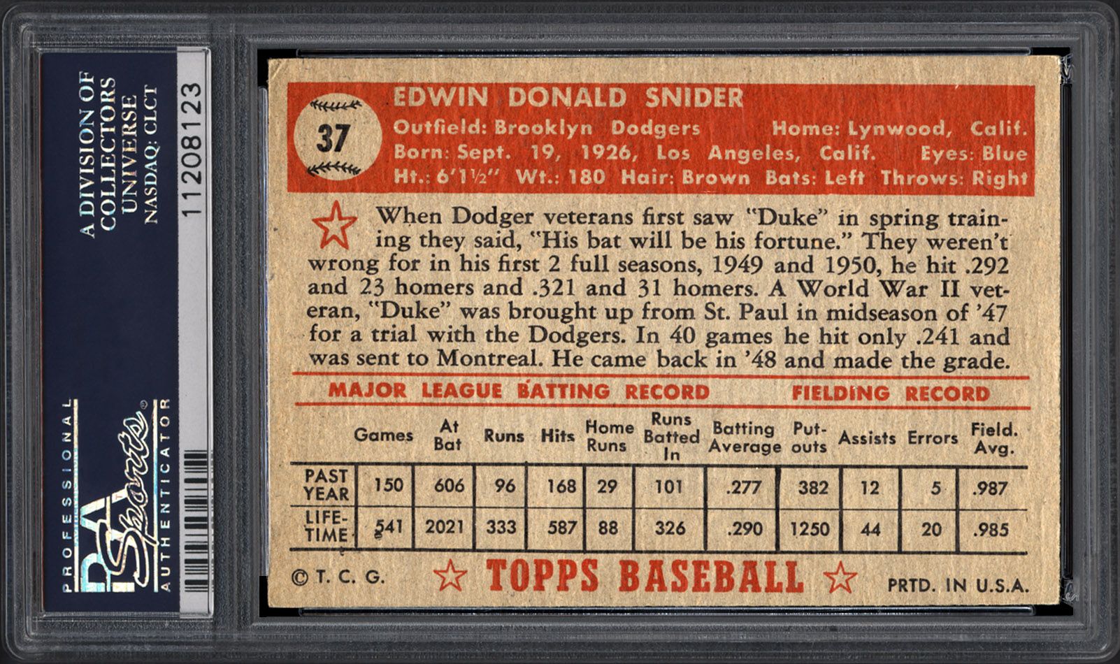1952 Topps Duke Snider | PSA CardFacts®